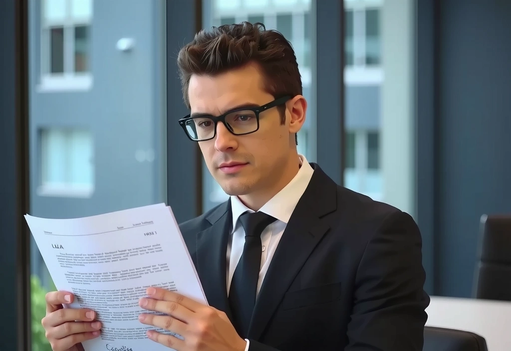 Persoană citind un document legal, simbolizând termeni și condiții